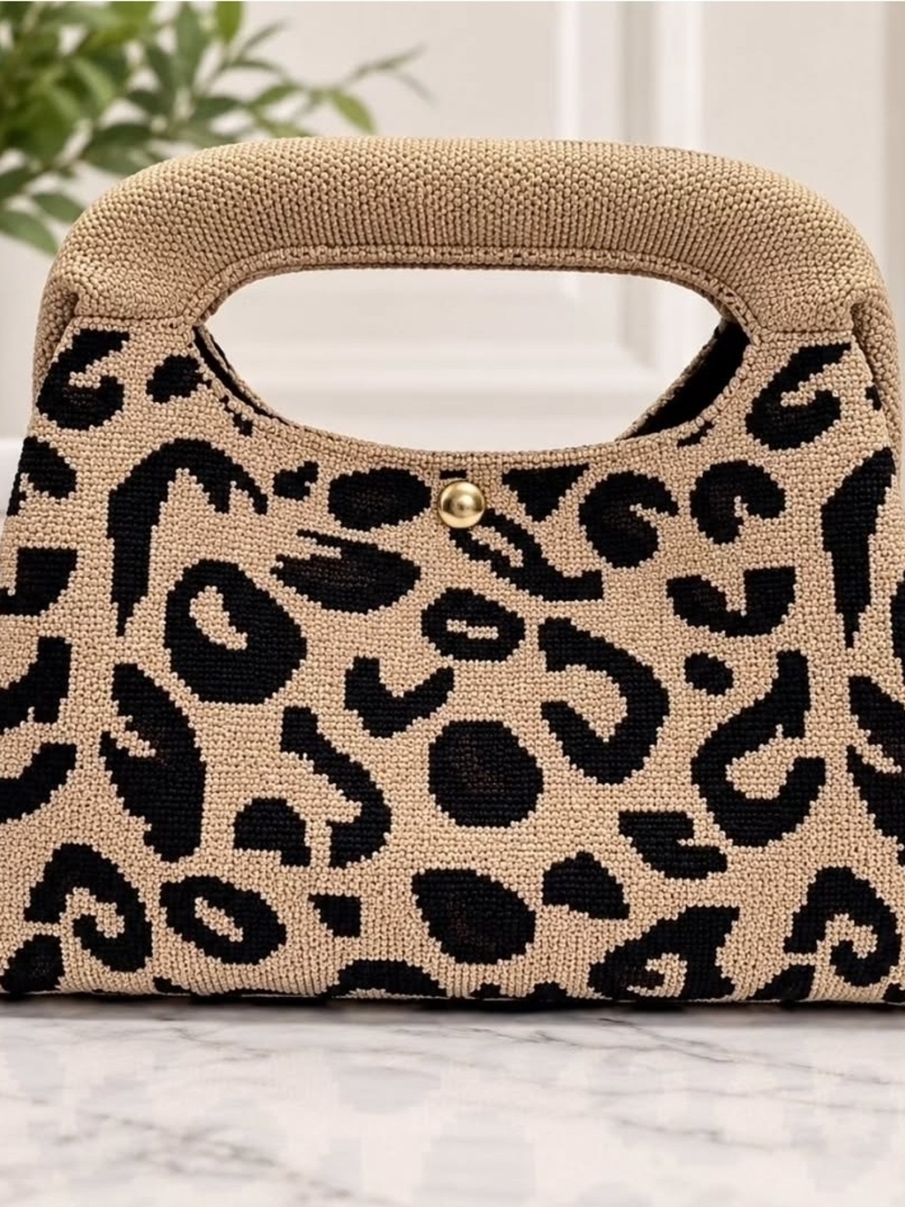 Leopard Print Top-Handle Bag in Tan and Black